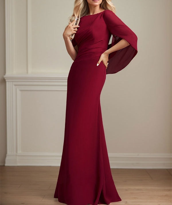 Trumpet/Mermaid Boat Neck Floor-Length Chiffon Mother of the Bride Dress With Pleated
