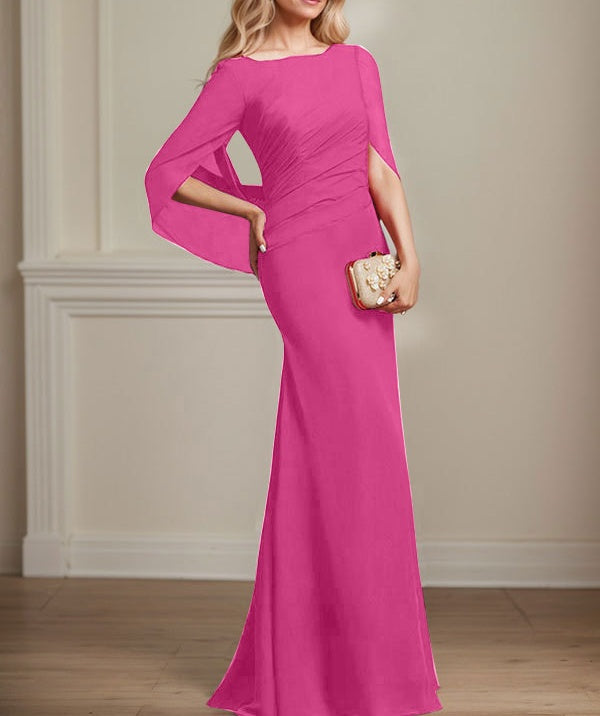 Trumpet/Mermaid Boat Neck Floor-Length Chiffon Mother of the Bride Dress With Pleated