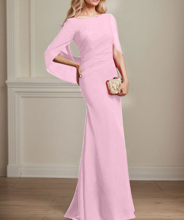 Trumpet/Mermaid Boat Neck Floor-Length Chiffon Mother of the Bride Dress With Pleated