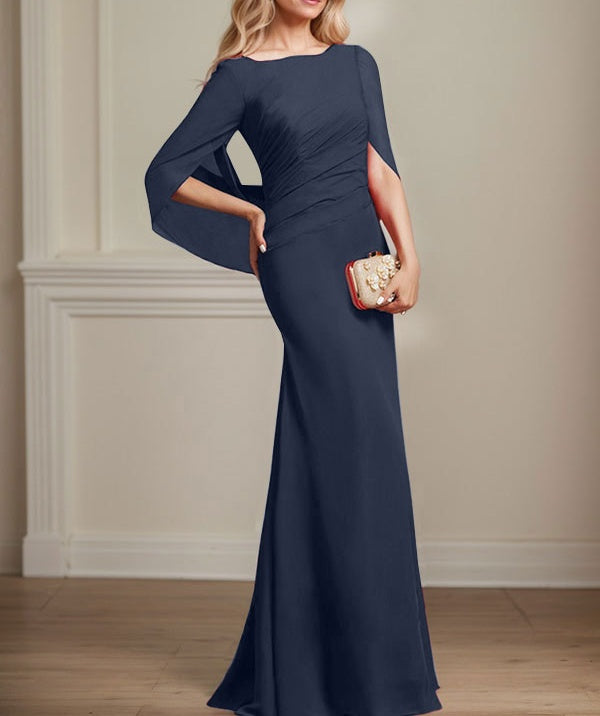 Trumpet/Mermaid Boat Neck Floor-Length Chiffon Mother of the Bride Dress With Pleated