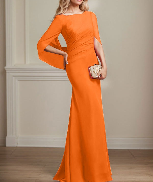 Trumpet/Mermaid Boat Neck Floor-Length Chiffon Mother of the Bride Dress With Pleated