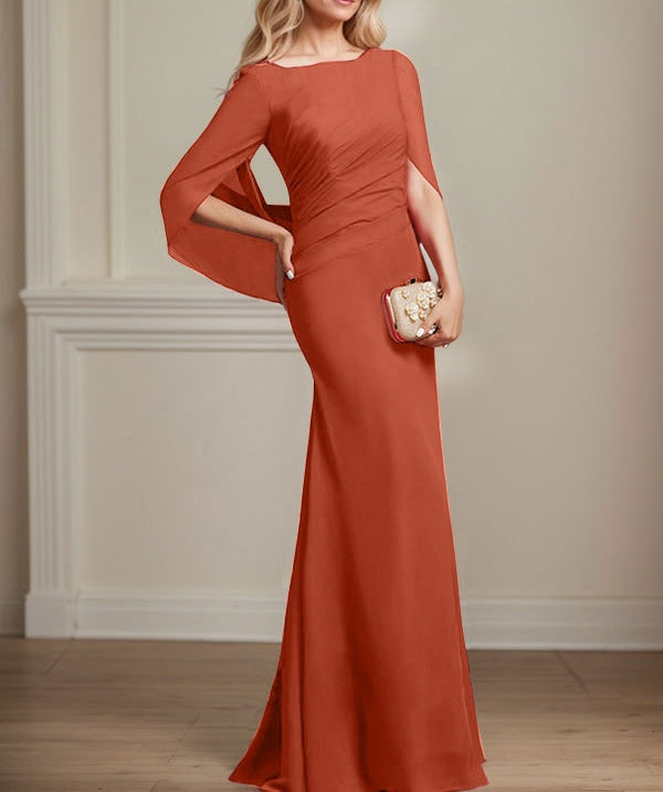 Trumpet/Mermaid Boat Neck Floor-Length Chiffon Mother of the Bride Dress With Pleated