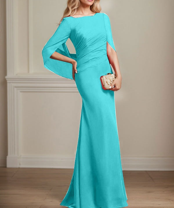 Trumpet/Mermaid Boat Neck Floor-Length Chiffon Mother of the Bride Dress With Pleated