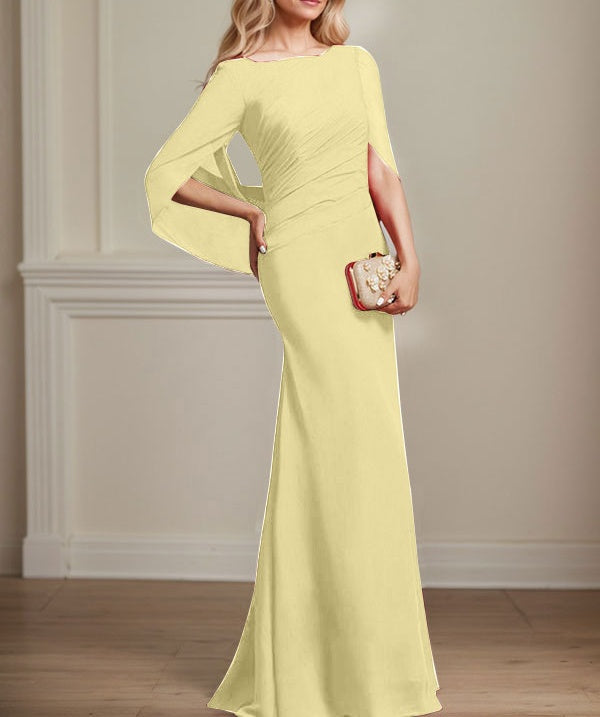 Trumpet/Mermaid Boat Neck Floor-Length Chiffon Mother of the Bride Dress With Pleated