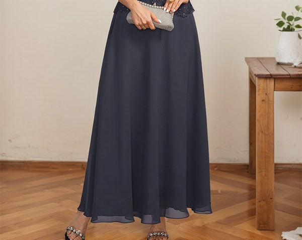 A-line Scoop Illusion Ankle-Length Chiffon Lace Mother of the Bride Dress With Rhinestone Beading