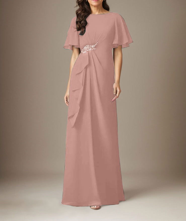 Dark Navy Sheath Beaded Chiffon Dress