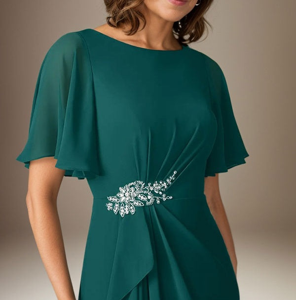 Dark Navy Sheath Beaded Chiffon Dress