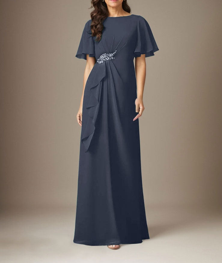 Dark Navy Sheath Beaded Chiffon Dress