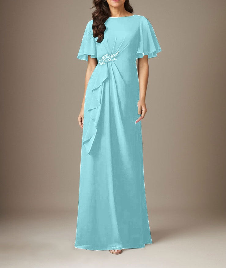 Dark Navy Sheath Beaded Chiffon Dress