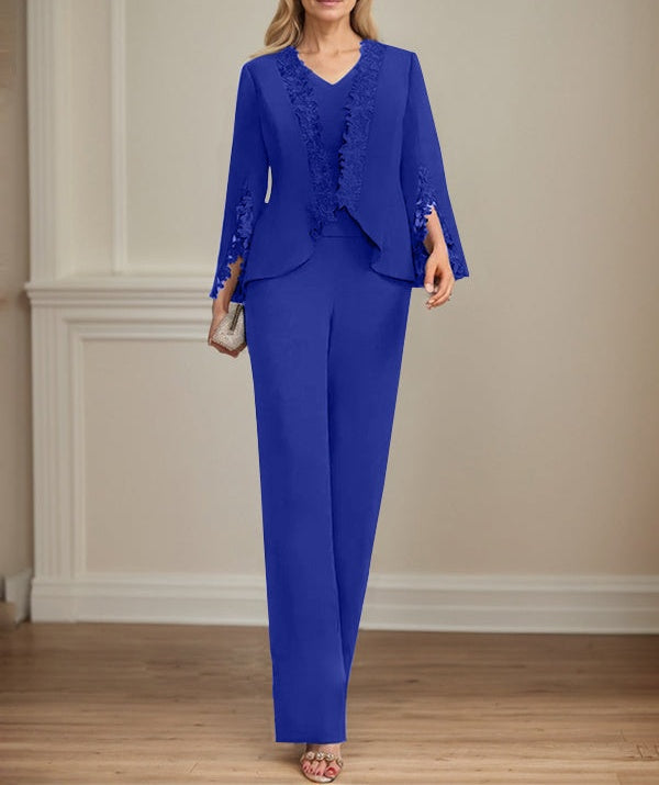 Separates Jumpsuit/Pantsuit V-Neck Floor-Length Chiffon Mother of the Bride Dress