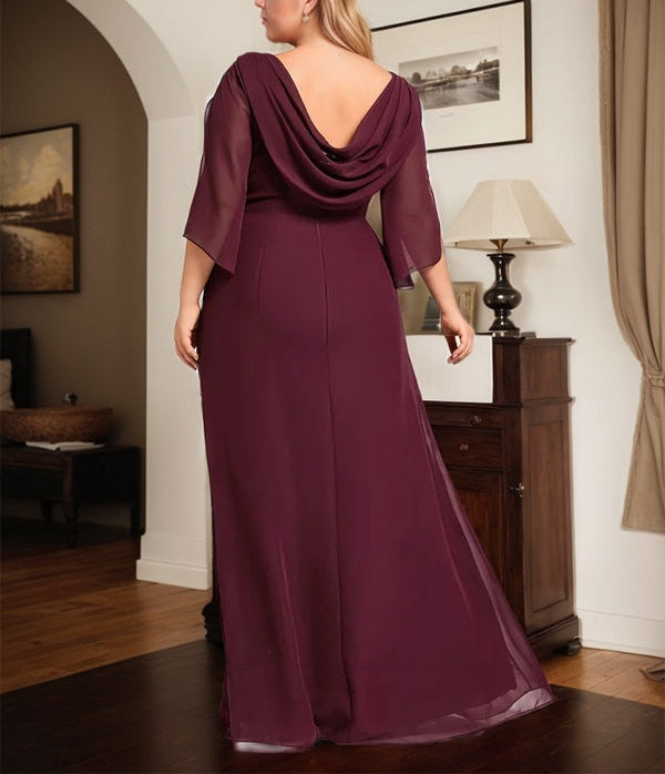 Sheath/Column Scoop Floor-Length Chiffon Mother of the Bride Dress With Pleated Beading
