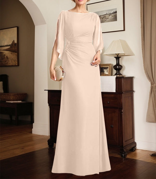 Sheath/Column Scoop Floor-Length Chiffon Mother of the Bride Dress With Pleated Beading