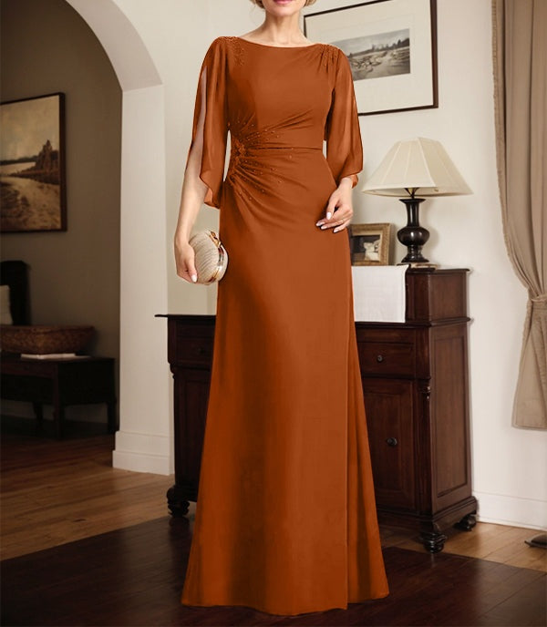 Sheath/Column Scoop Floor-Length Chiffon Mother of the Bride Dress With Pleated Beading