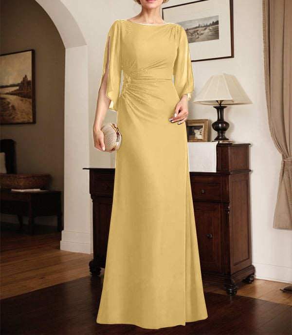 Sheath/Column Scoop Floor-Length Chiffon Mother of the Bride Dress With Pleated Beading