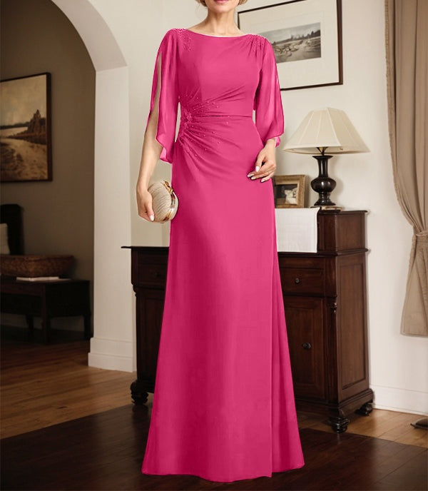 Sheath/Column Scoop Floor-Length Chiffon Mother of the Bride Dress With Pleated Beading