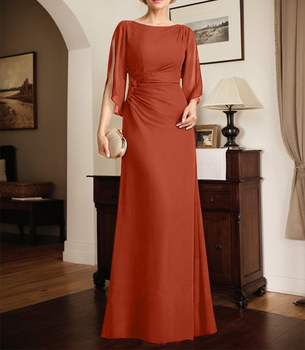 Sheath/Column Scoop Floor-Length Chiffon Mother of the Bride Dress With Pleated Beading