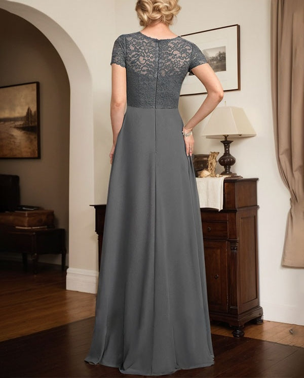 A-line Sweetheart Floor-Length Chiffon Lace Mother of the Bride Dress With Beading Cascading Ruffles