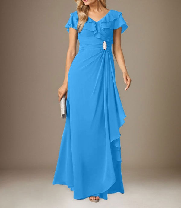 Stormy A-Line V-Neck Ruched Chiffon Dress