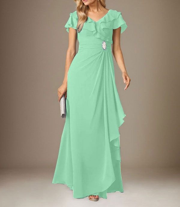 Stormy A-Line V-Neck Ruched Chiffon Dress