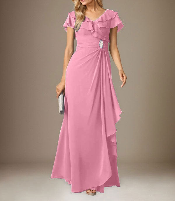 Stormy A-Line V-Neck Ruched Chiffon Dress