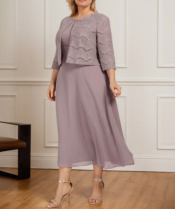 A-line Scoop Tea-Length Chiffon Mother of the Bride Dress With Pleated