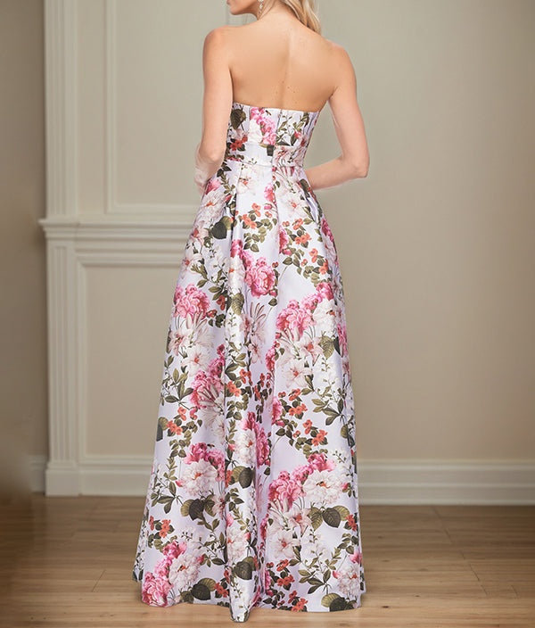 A-Line Off the Shoulder Floor Length Satin Floral Mother of the Bride Dress