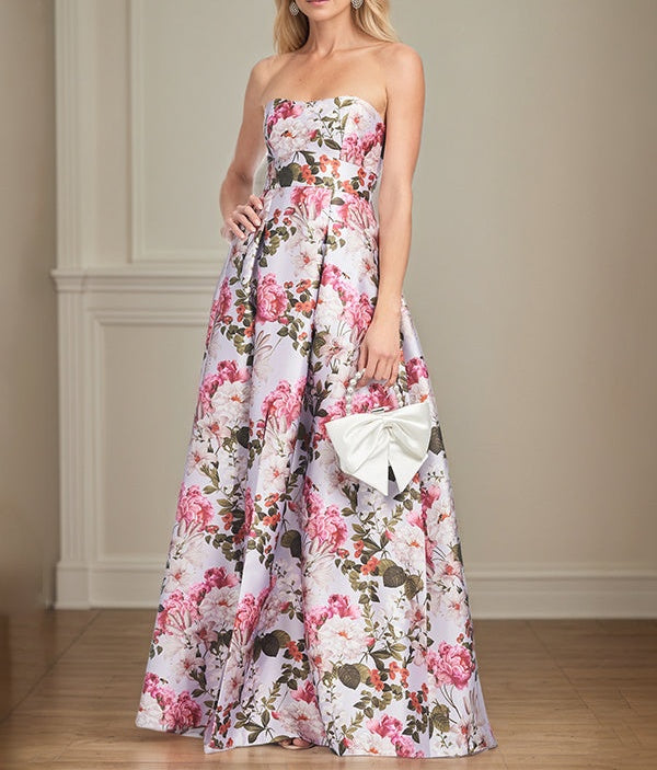 A-Line Off the Shoulder Floor Length Satin Floral Mother of the Bride Dress