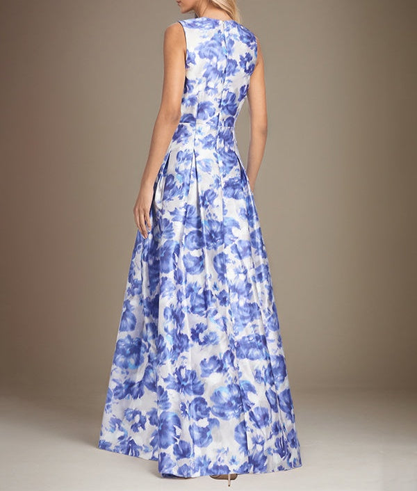 A-line V-Neck Azure Floral Mother of the Bride Dress