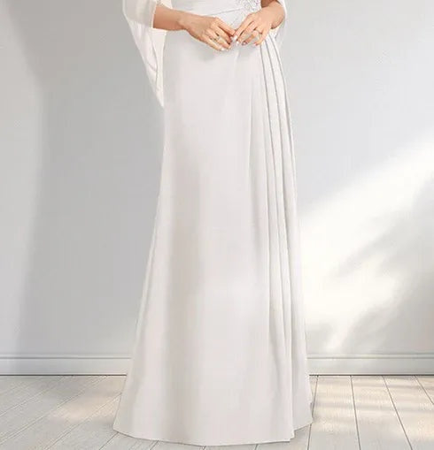 A-line Scoop Illusion Floor-Length Lace Chiffon Mother of the Bride Dress With Pleated Sequins