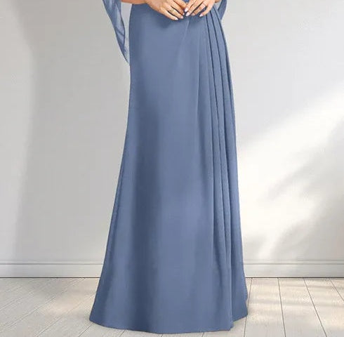 A-line Scoop Illusion Floor-Length Lace Chiffon Mother of the Bride Dress With Pleated Sequins
