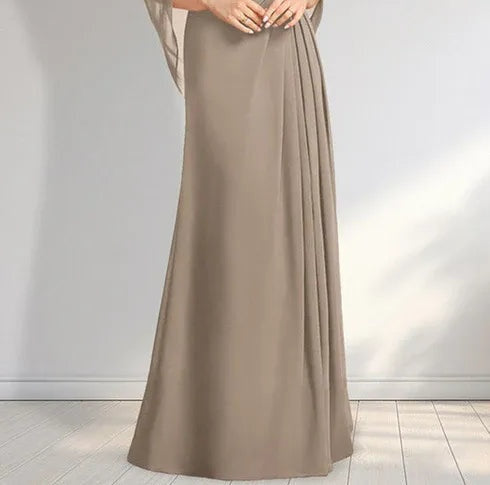 A-line Scoop Illusion Floor-Length Lace Chiffon Mother of the Bride Dress With Pleated Sequins
