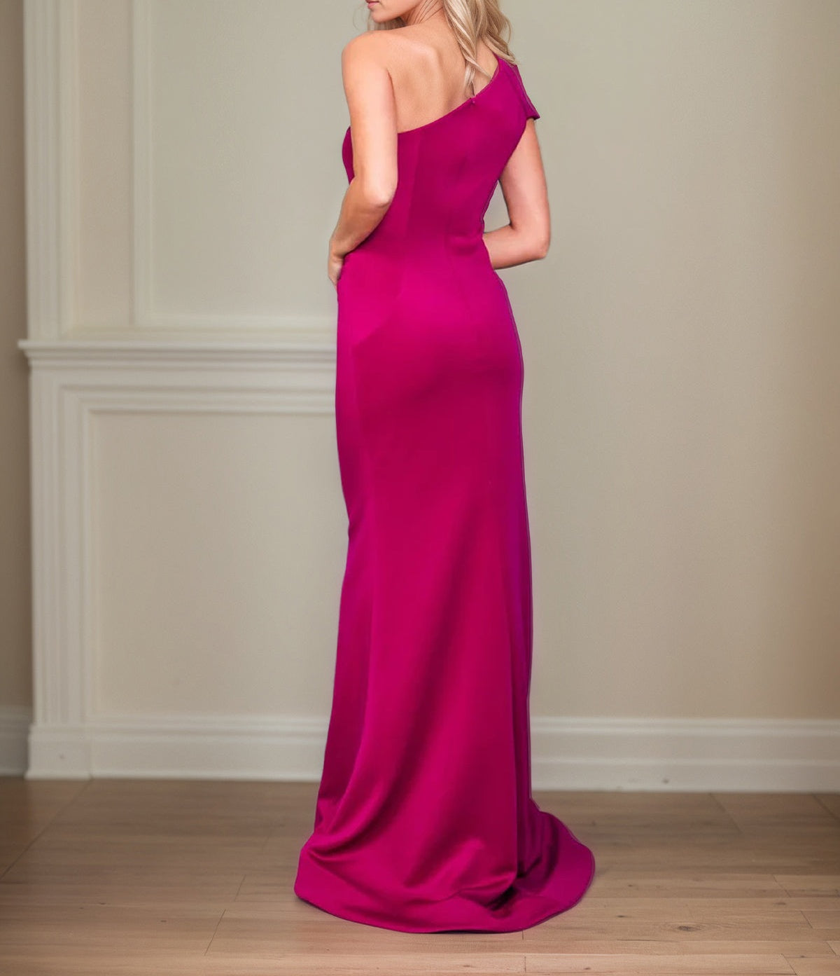 Satin Sheath/Column One Shoulder Short Sleeves Floor Length Mother of the Bride Dresses