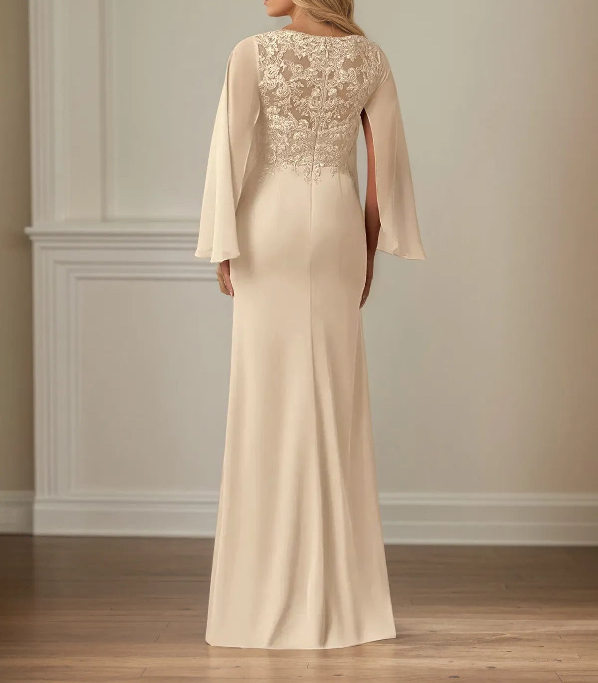 Sheath/Column Chiffon V Neck Long Sleeves Floor Length Mother of the Bride Dresses With Appliques