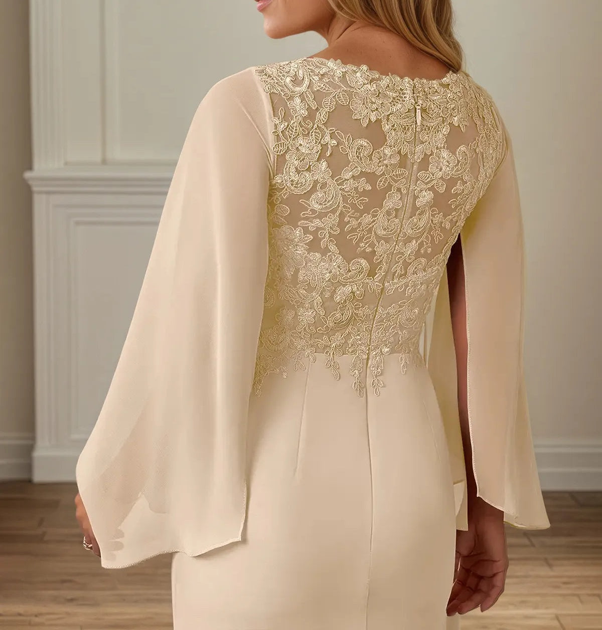 Sheath/Column Chiffon V Neck Long Sleeves Floor Length Mother of the Bride Dresses With Appliques