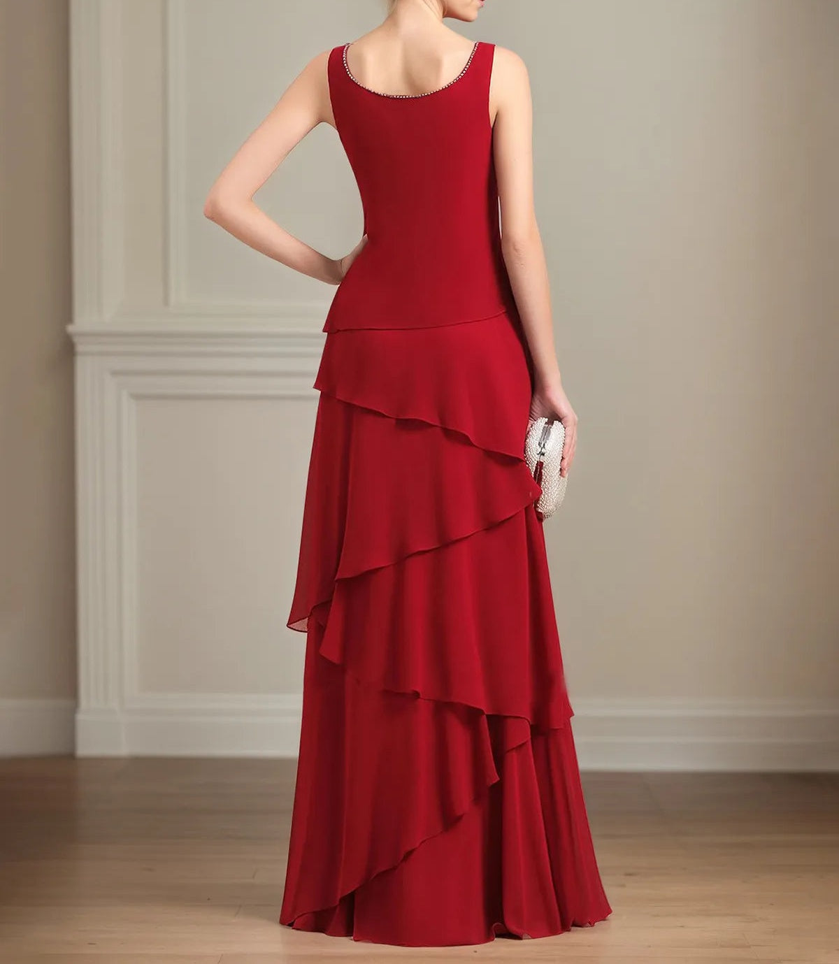 Chiffon Square Neck Sleeveless Floor Length Pleated Mother of the Bride Dresses With Jacket