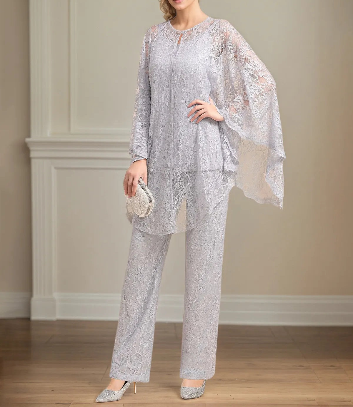 Chiffon V Neck Sleeveless Floor Length Mother of the Bride Pantsuits With Appliques