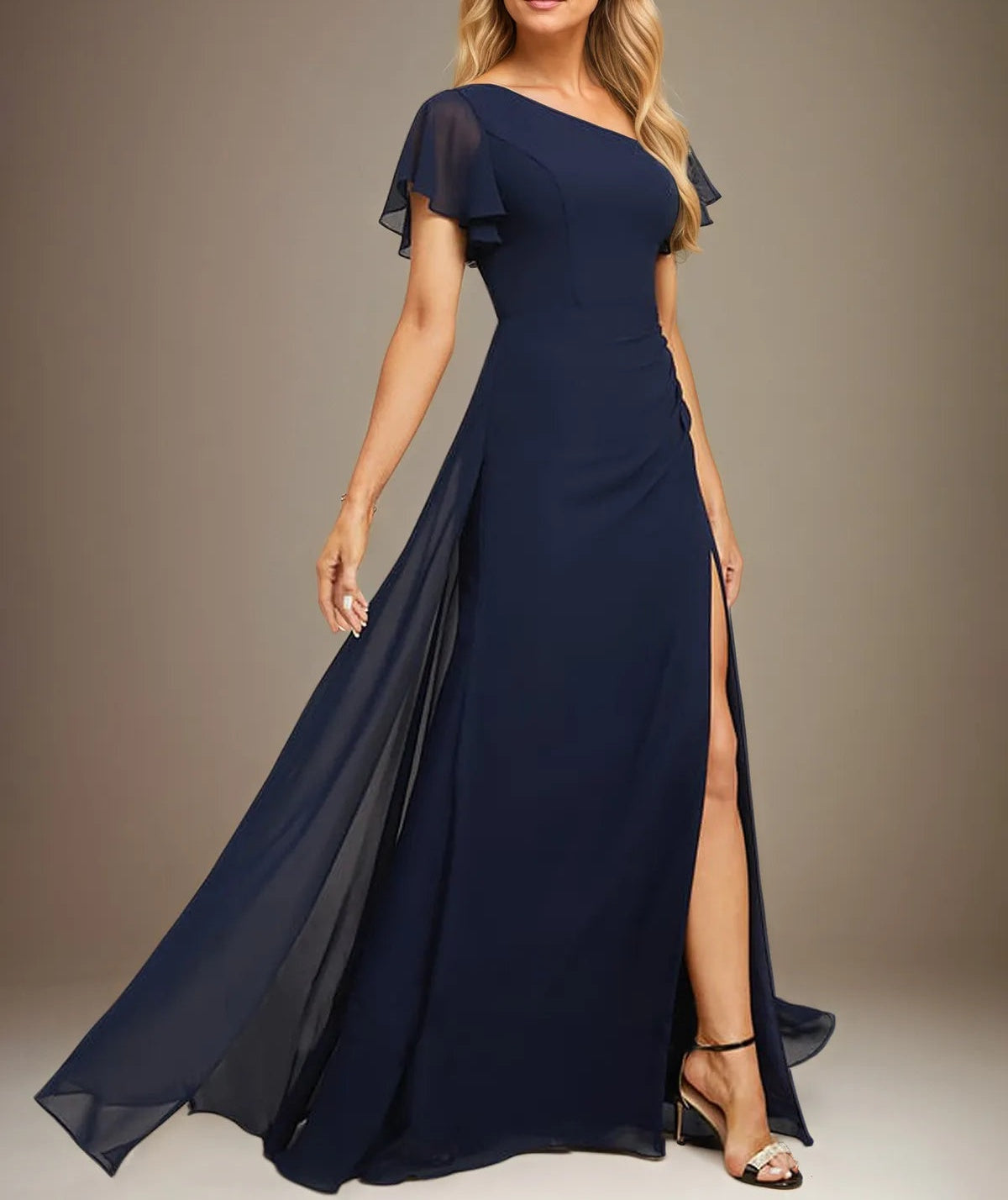 Sheath/Column Asymmetrical Floor-Length Chiffon Dress With Pleated