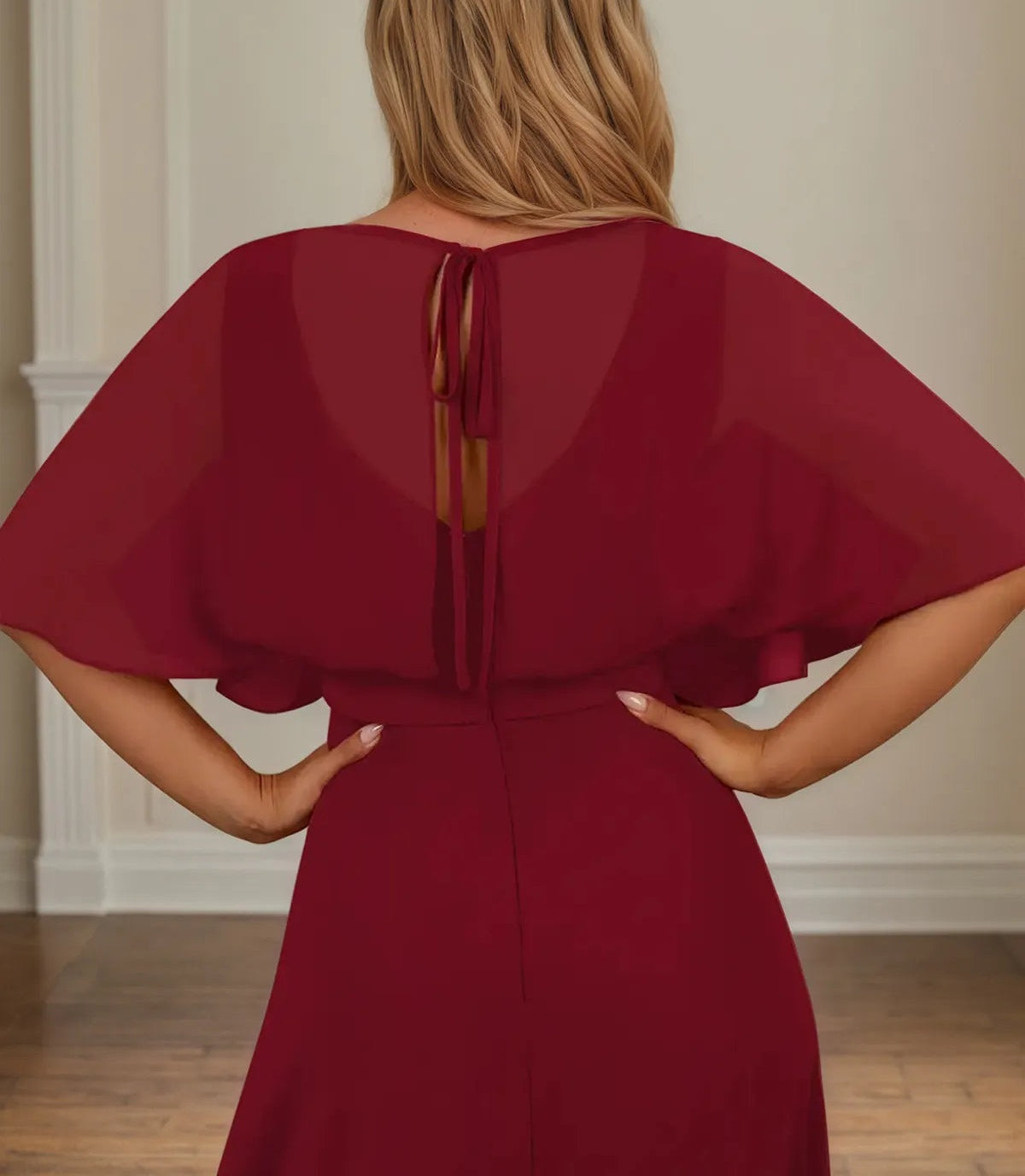 A Line V Neck 1/2 Sleeve Floor Length Chiffon Mother of the Bride Dress
