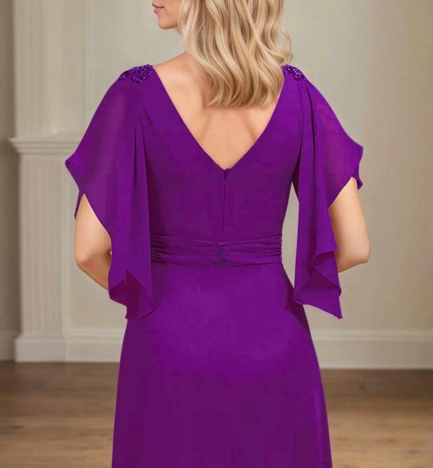 A Line V Neck Appliqued Floor Length Mother of the Bride Dress with Ruffles