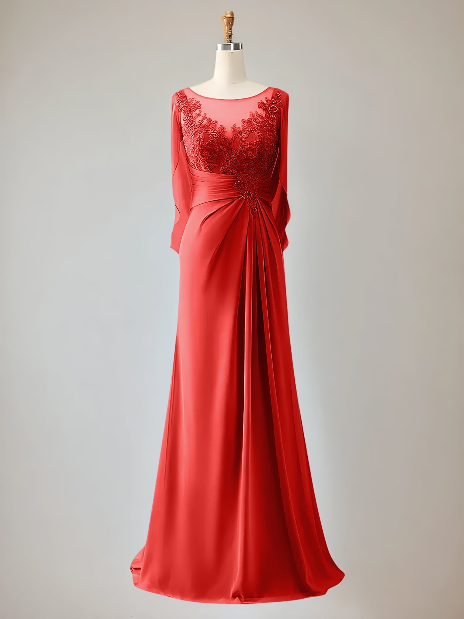 Trumpet/Mermaid Scoop Neck 1/2 Sleeve Chiffon Mother of the Bride Dress With Beadings