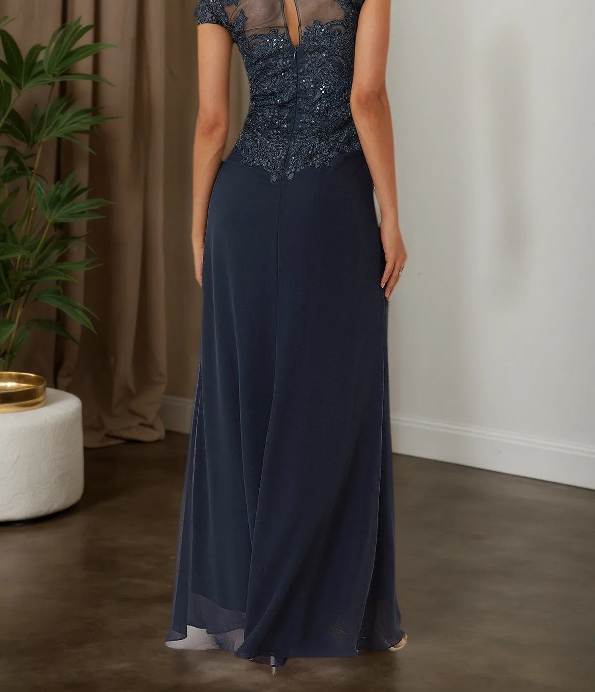 Purplish blue Sequin Lace Chiffon Dress Sweetheart Neckline Short Sleeve A-Line Maxi Mother of the Bride or Groom Dress