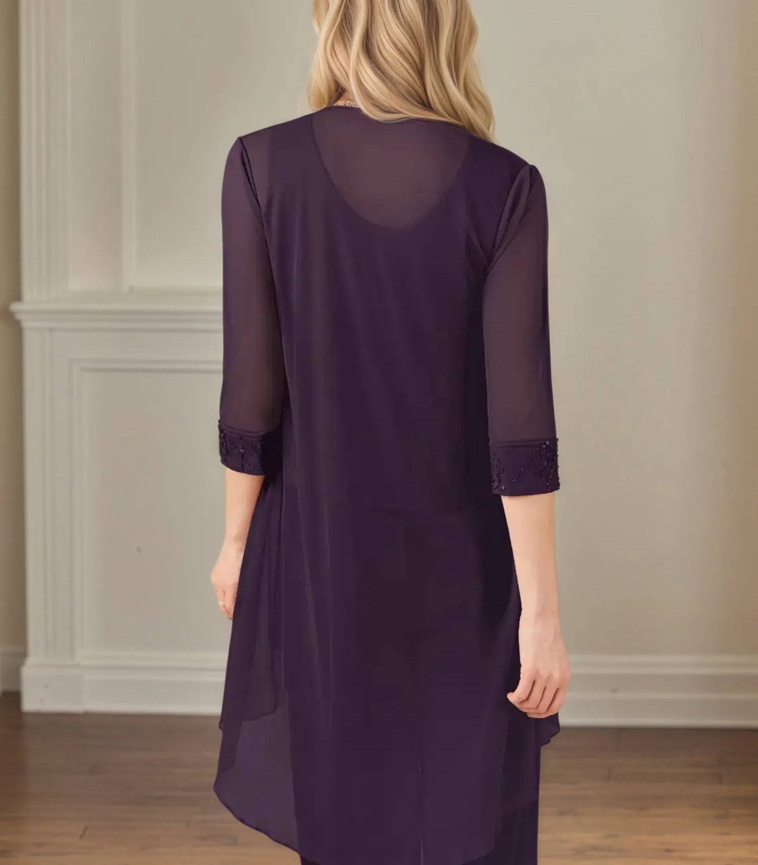 Jumpsuit/Pantsuit Scoop Neck 3/4 Sleeves Chiffon Mother of the Bride Dress