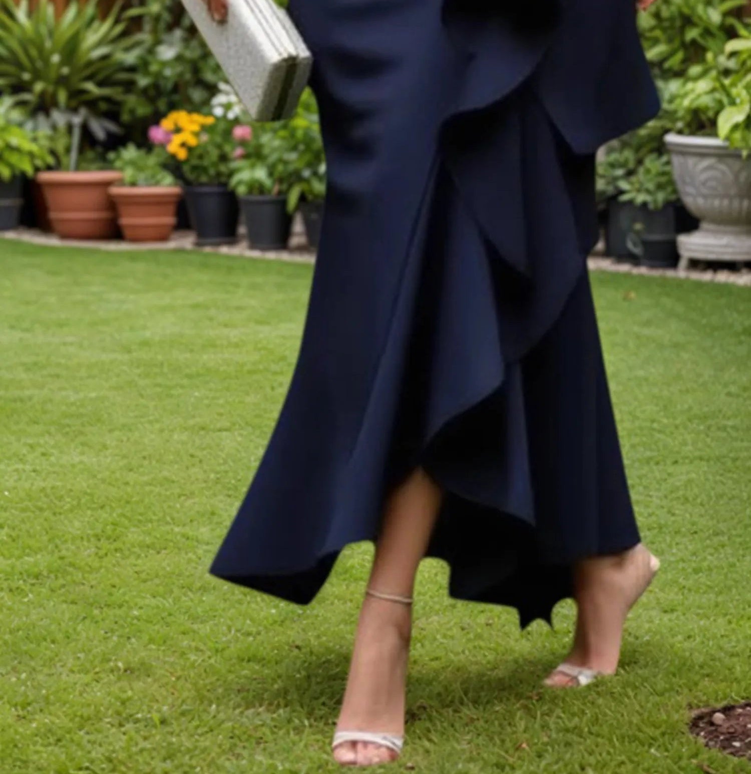 Mother of the Bride Dress Navy V Neck Ruffle Maxi Dress