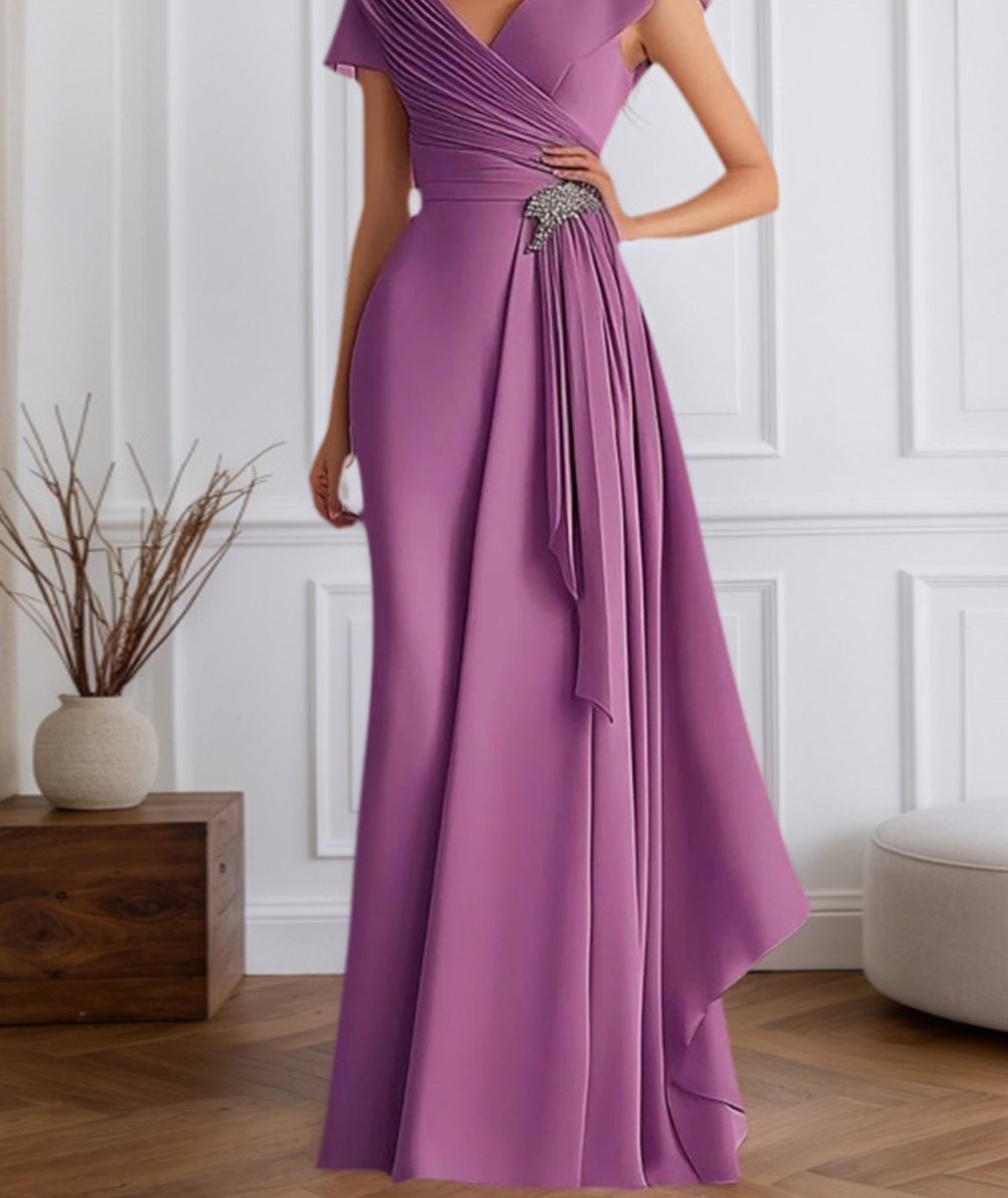 Evening Dress Purple Drap Maxi Mother of the Bride Dress
