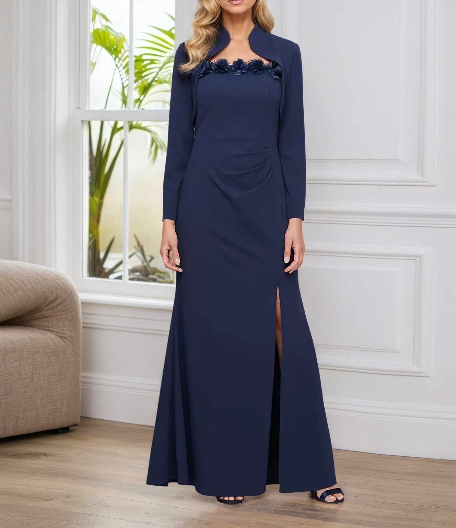 Sheath/Column Square Neck Floor-Length Mother of the Bride Dress With Pleated