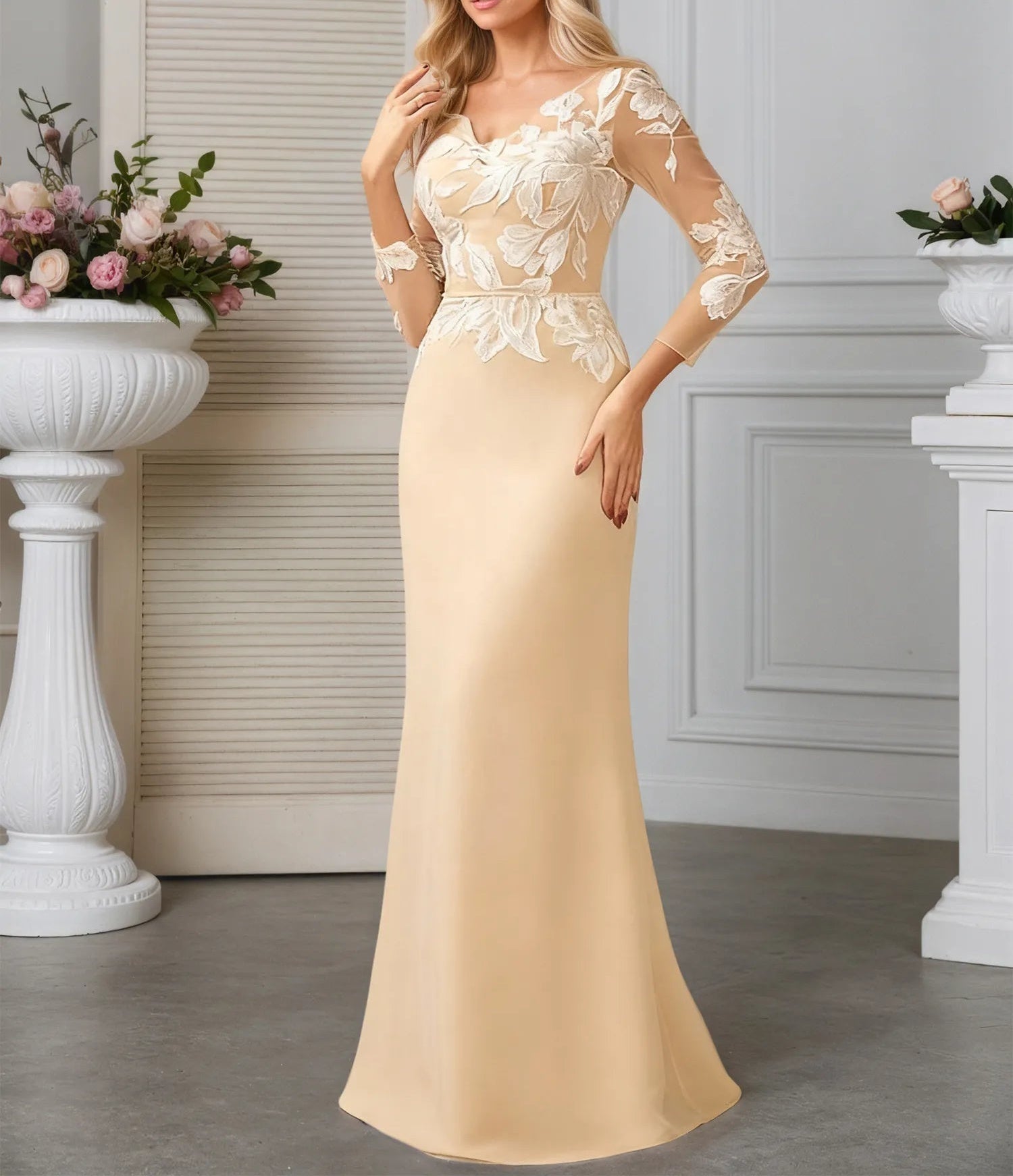 Sheath/Column Scoop Illusion Sweep Train Chiffon Evening Dress With Sequins