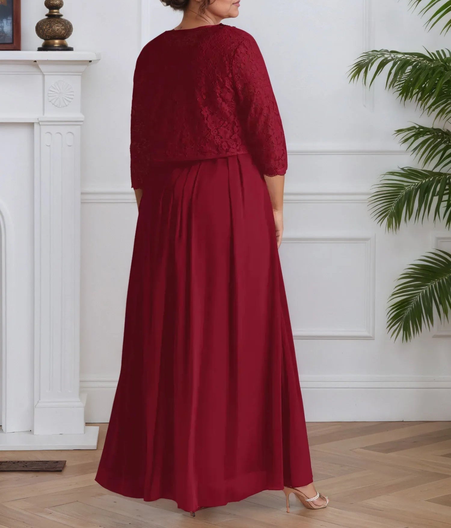 A-Line Square Neckline Lace Chiffon Mother of the Bride Dress