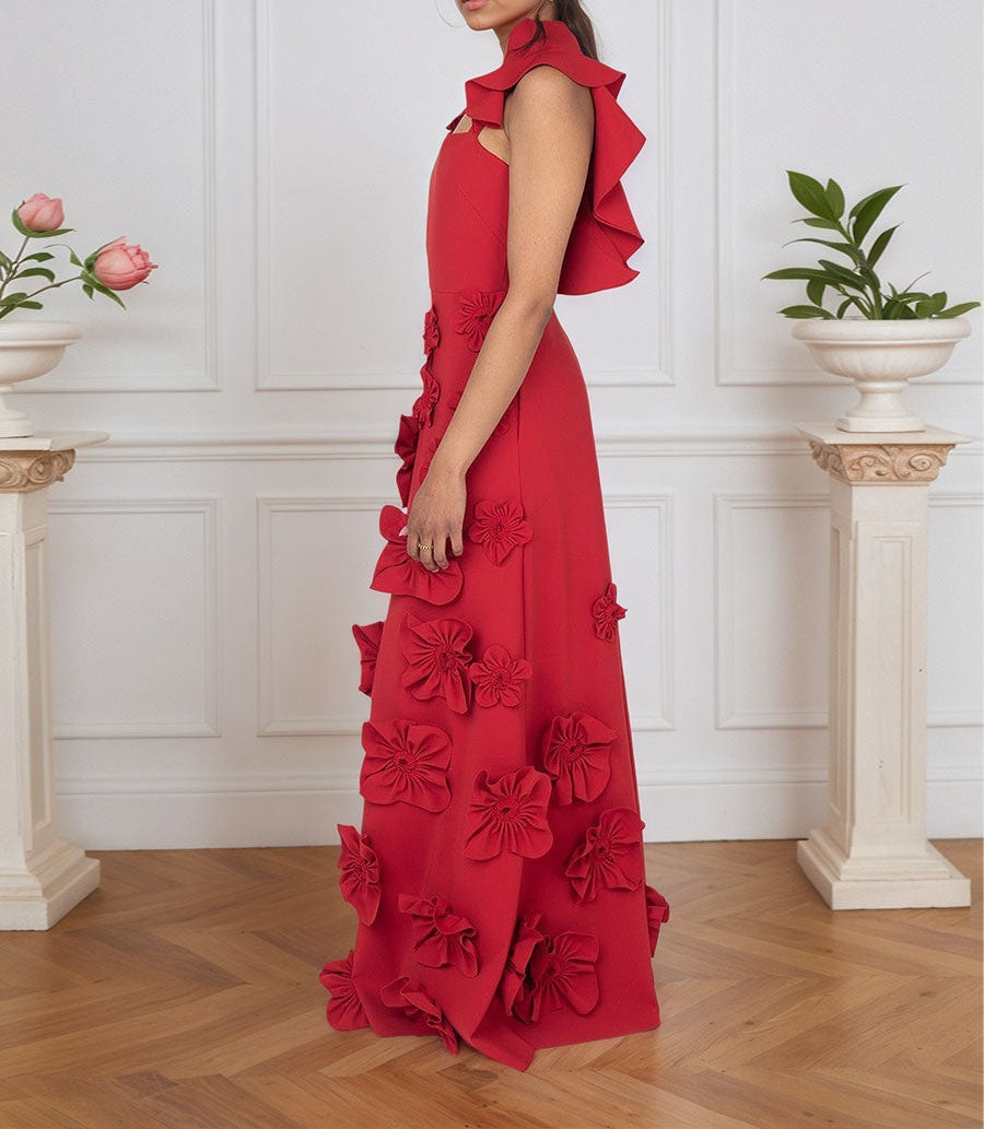 Lilac 3D Floral Sheath Formal Gown with Ruffle Sleeves