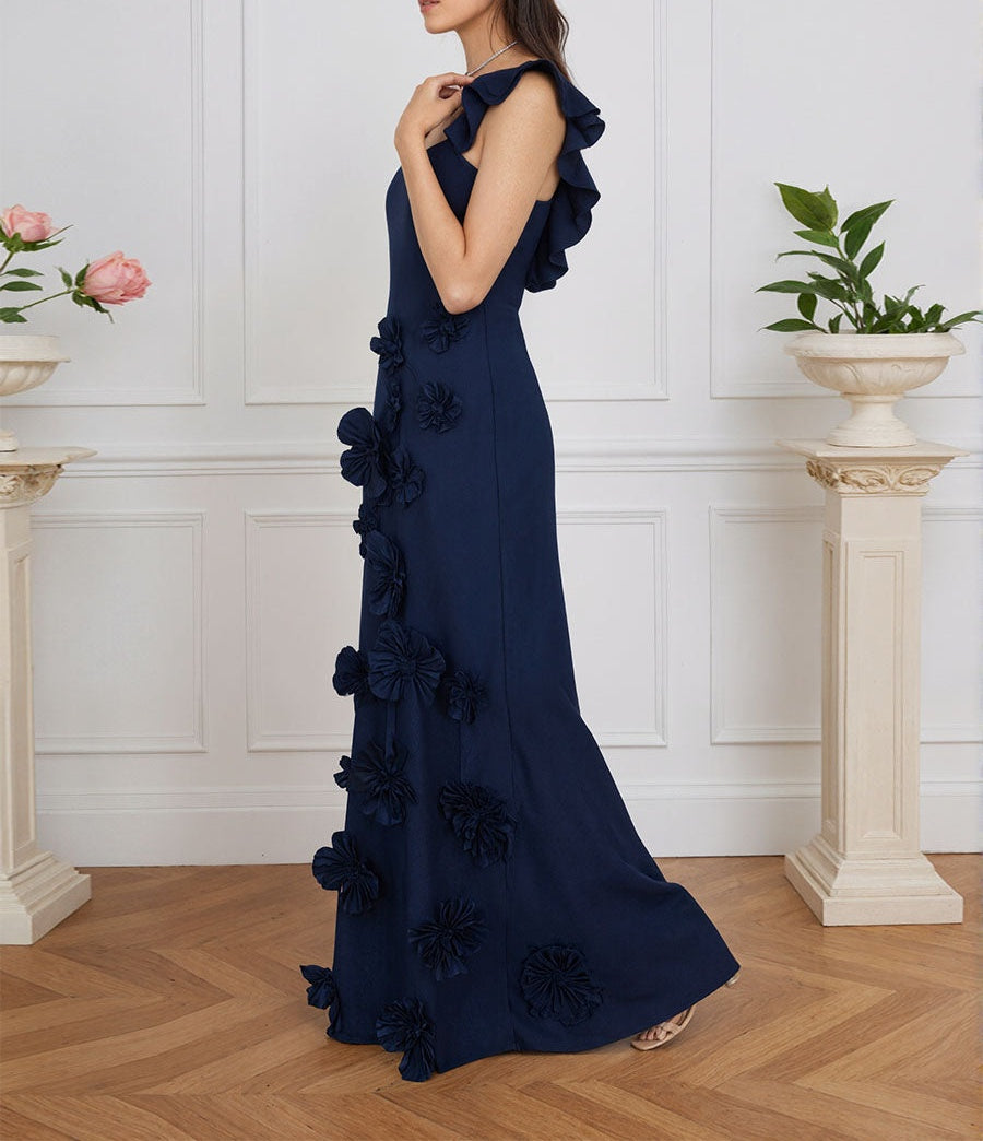 Lilac 3D Floral Sheath Formal Gown with Ruffle Sleeves