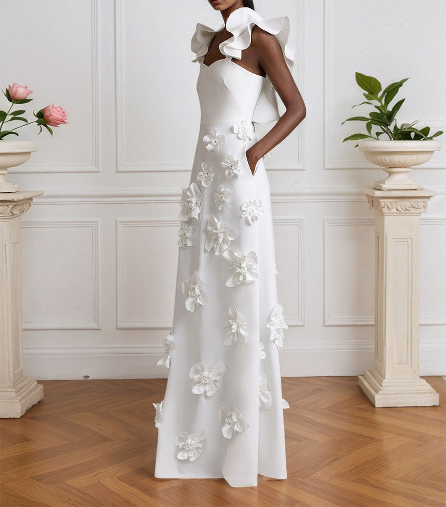 Lilac 3D Floral Sheath Formal Gown with Ruffle Sleeves